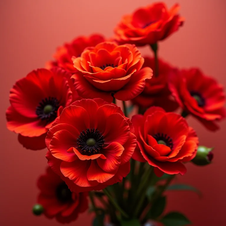 Fotografia still life de flores vermelhas vibrantes.
