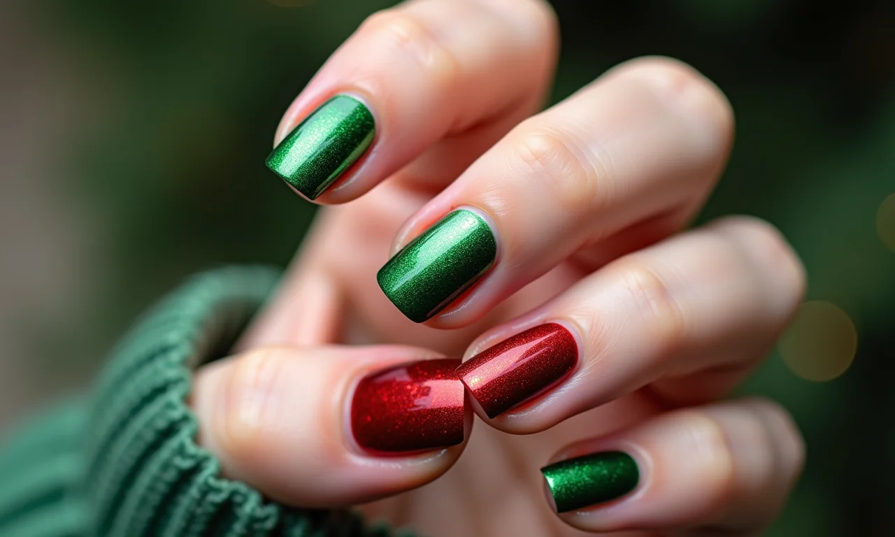 Francesinha verde e vermelha, um toque de cor e alegria nas unhas natalinas.