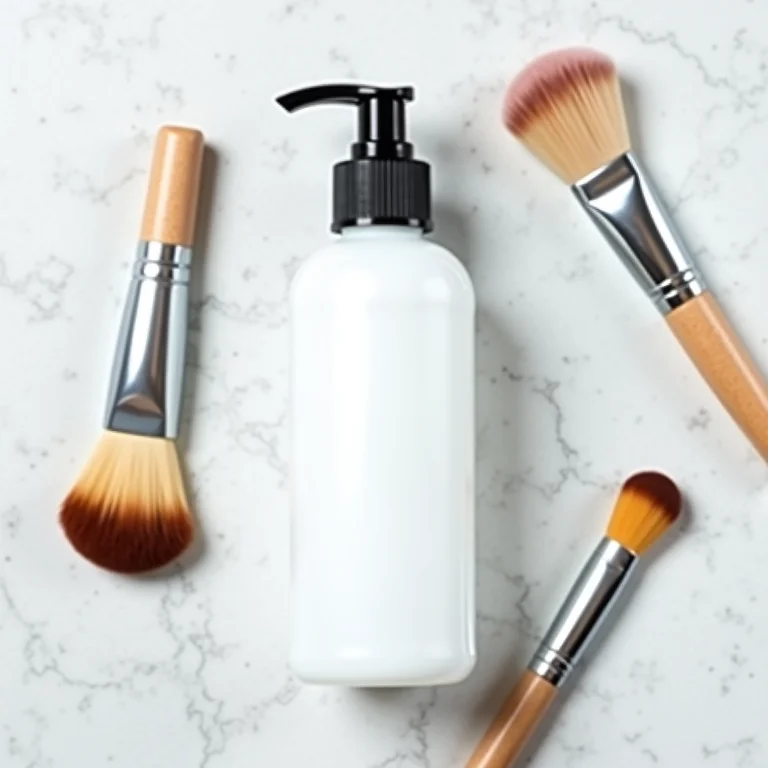 Frasco de higienizador de pincéis da Mac com pincéis limpos ao redor.