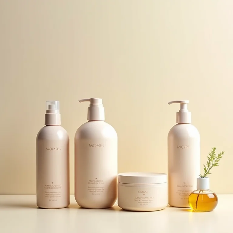 Frascos de produtos de cabelo com rótulos minimalistas