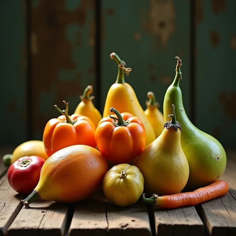 Frutas e legumes imperfeitos descartados, simbolizando o desperdício na colheita e produção.