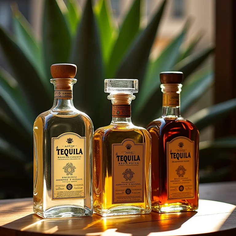 Garrafas de tequila de diferentes tipos (blanco, reposado, añejo).