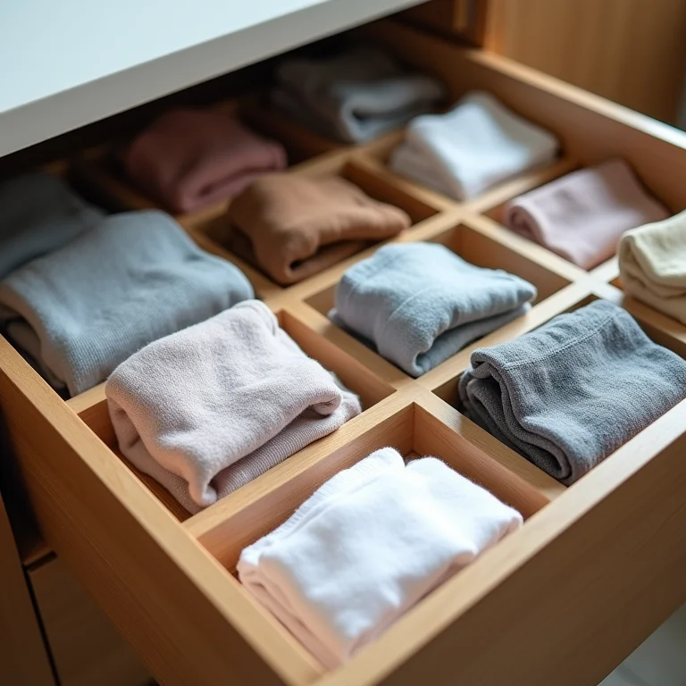 Gavetas organizadas com meias e lingeries