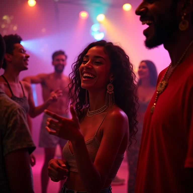 Grupo de pessoas dançando e se divertindo em uma festa