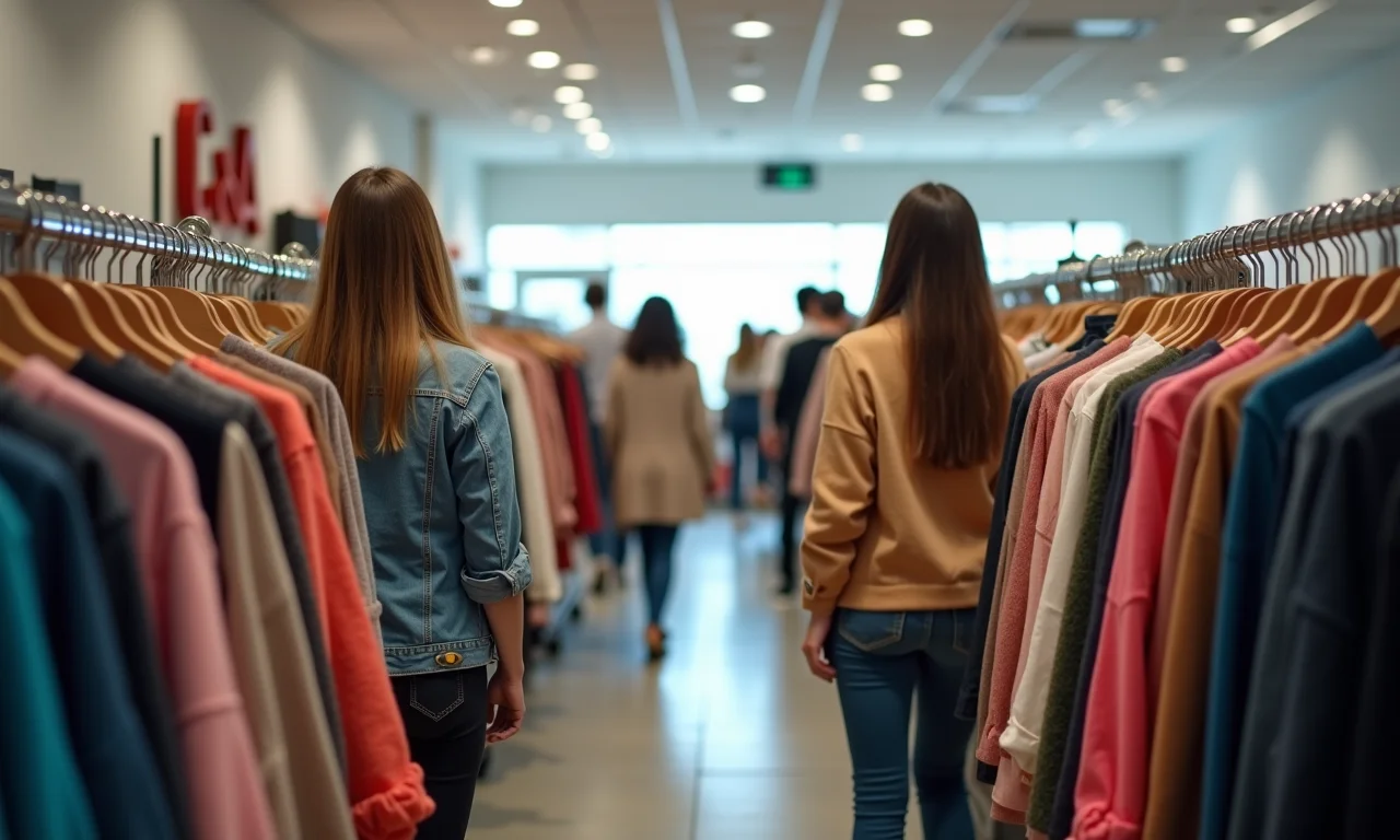 Grupo diverso de mulheres comprando na C&A, com variedade de estilos e tamanhos.