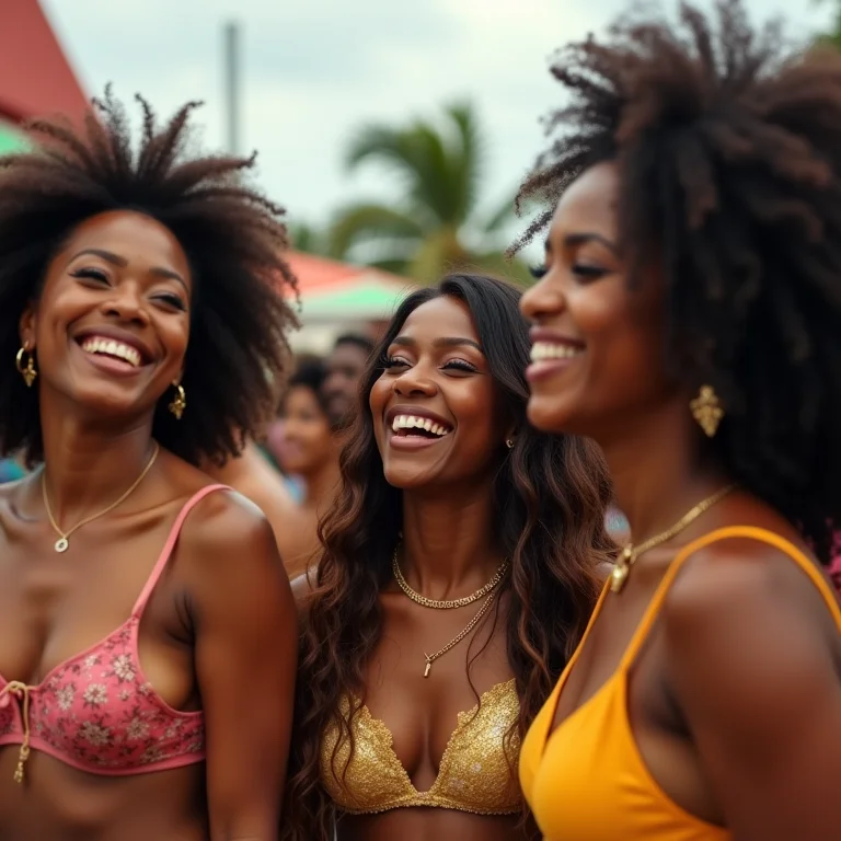 Grupo diverso de mulheres curtindo o carnaval de Trinidad e Tobago