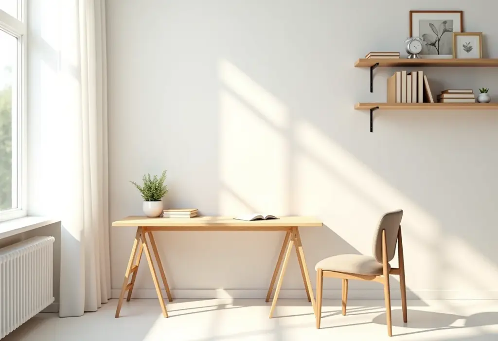 Home office bem iluminado e organizado