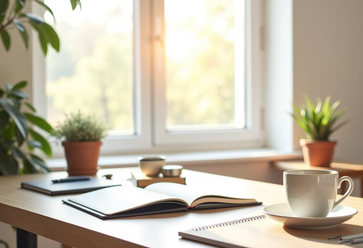 Home office clean e minimalista com luz natural