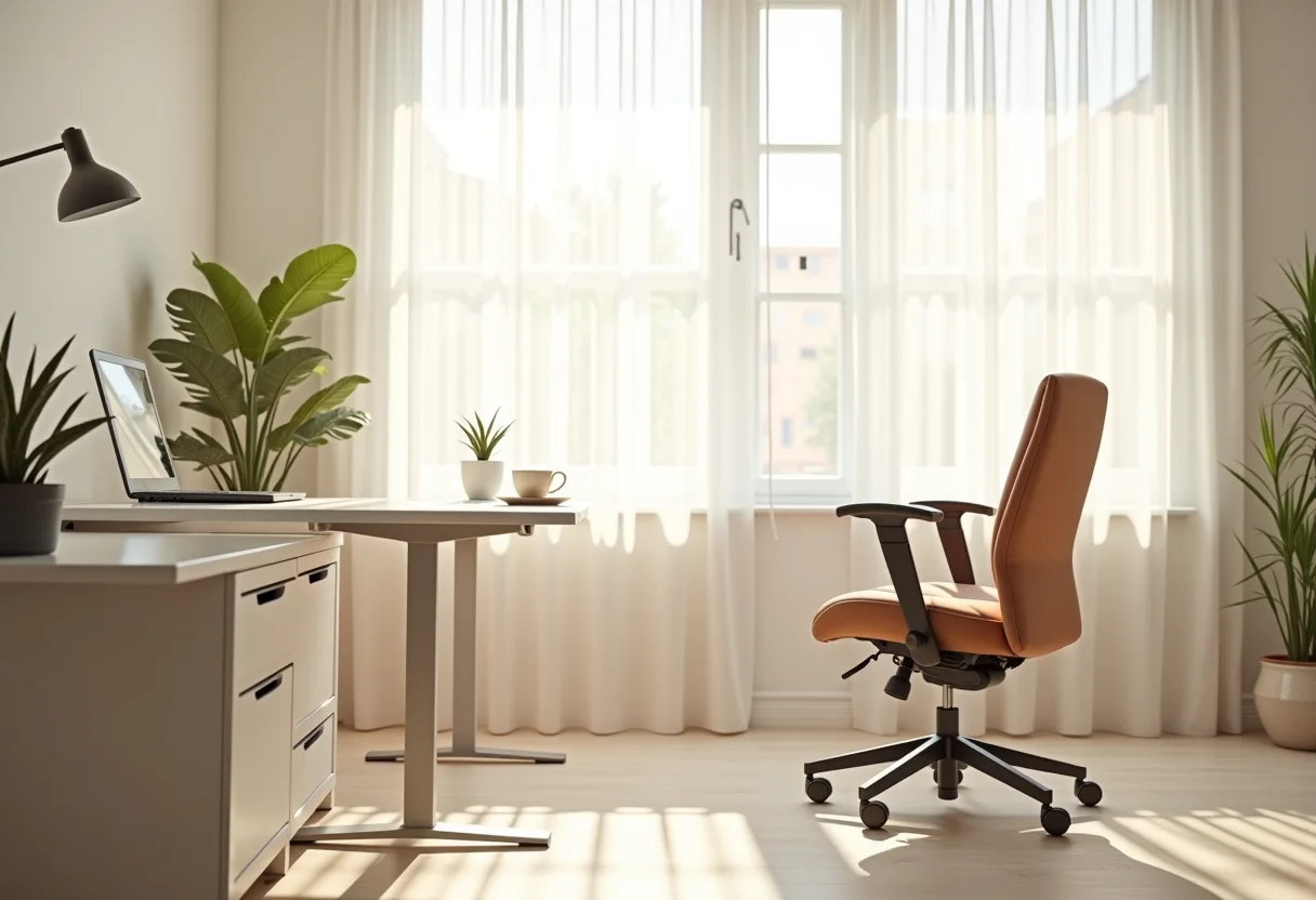 Home office clean e organizado com luz natural