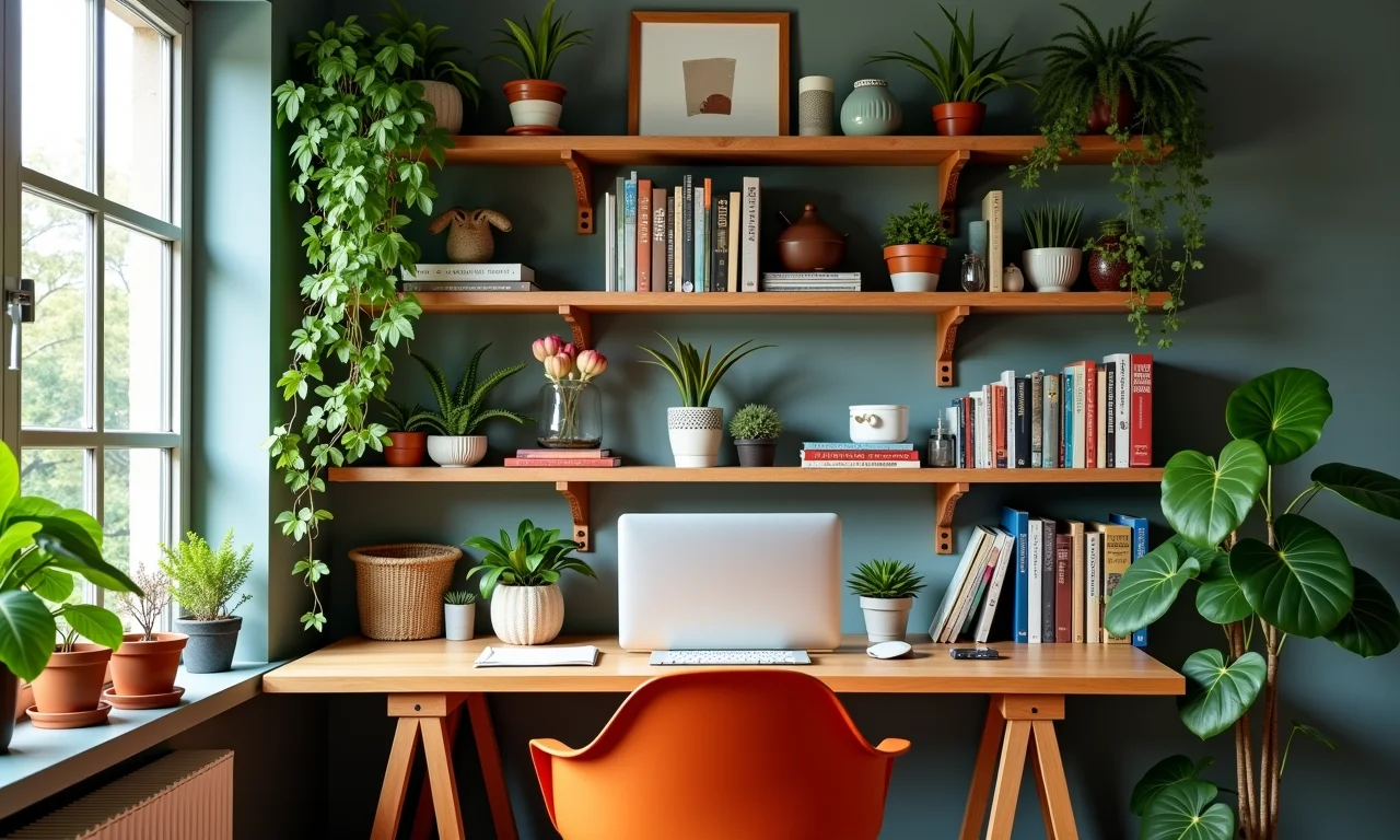 Home office organizado e personalizado com objetos que refletem a personalidade do dono.