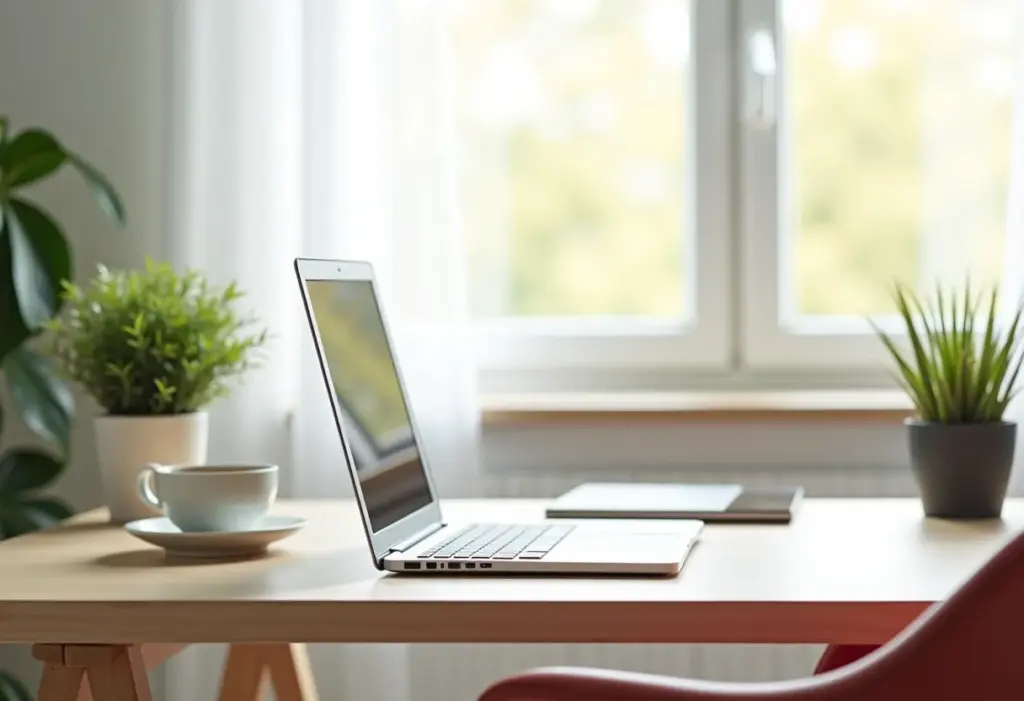 Home office pequeno e produtivo com luz natural