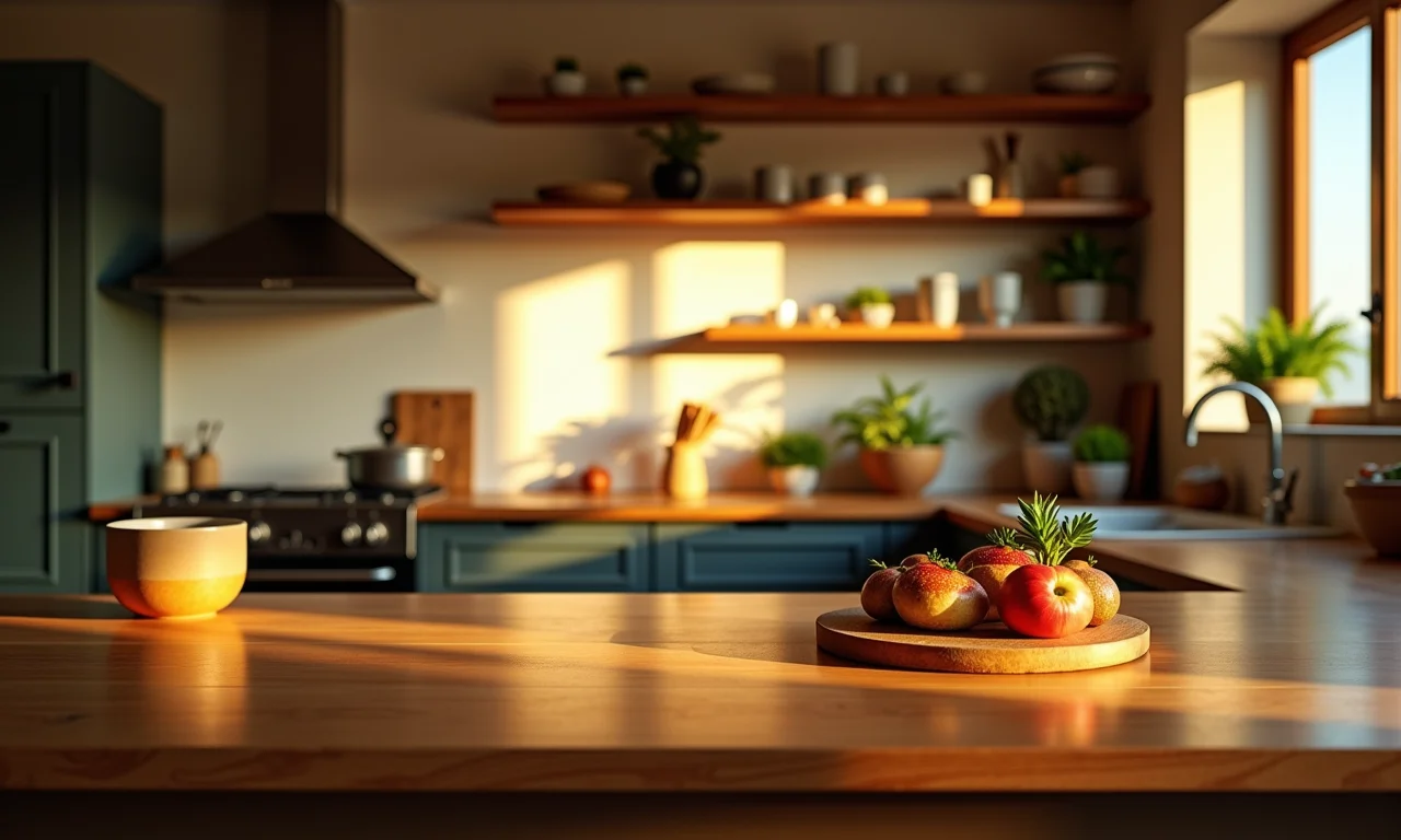 Iluminação estratégica em cozinha, criando um ambiente perfeito e convidativo.