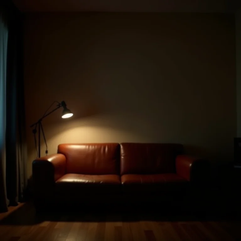 Iluminação inadequada em sala com sofá de couro marrom