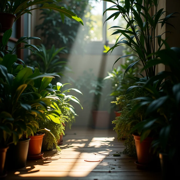 Iluminação mal posicionada em jardim de inverno