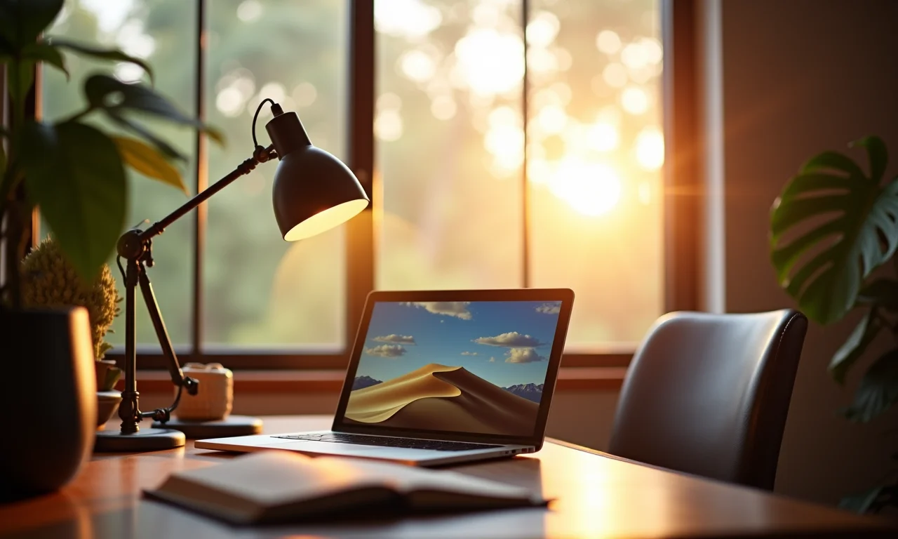 Iluminação natural e aconchegante em um home office produtivo.