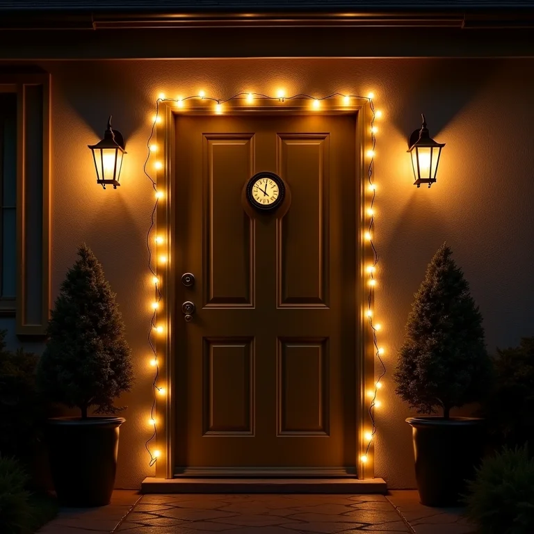 Iluminação suave e acolhedora na porta de entrada para o Natal