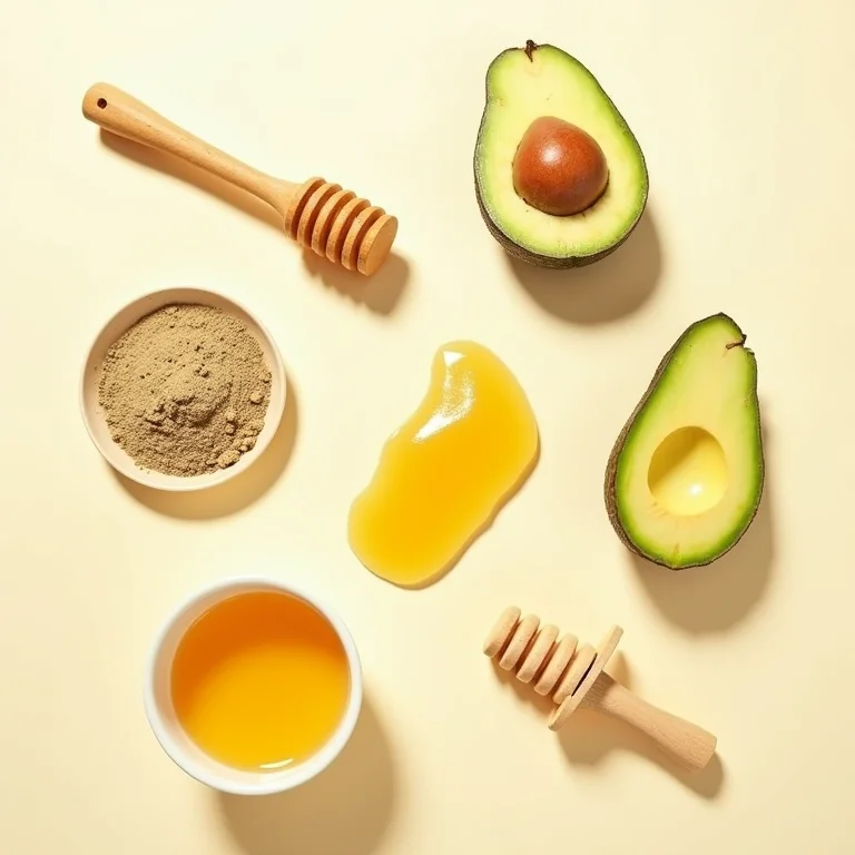 Ingredientes naturais para nutrição da pele: mel, abacate e argila
