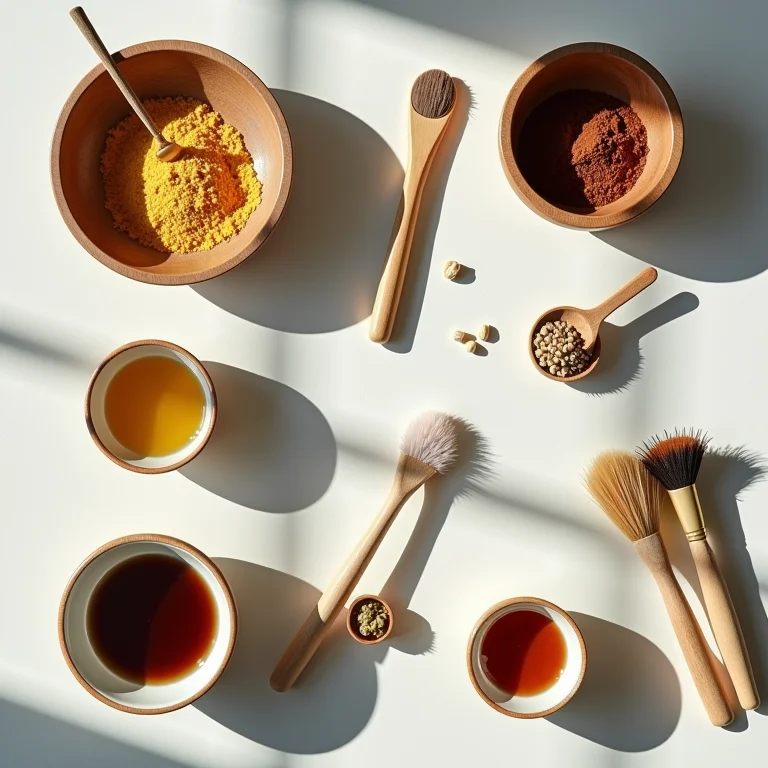 Ingredientes para máscaras faciais caseiras em um flat lay