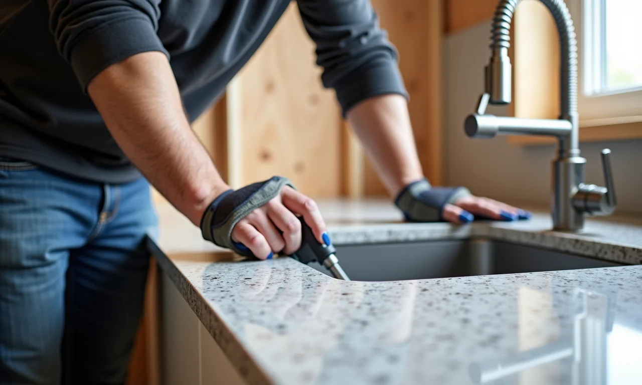 Instalação profissional de bancada de granito.