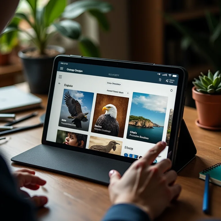 Interface do aplicativo Eagle exibida em um tablet com ferramentas de design.