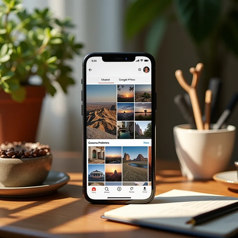 Interface do Google Fotos exibida em um smartphone.