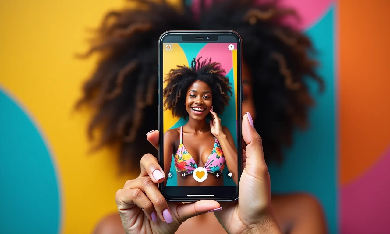 Interface do YouCam Perfect com stickers e efeitos divertidos sendo adicionados a uma foto.