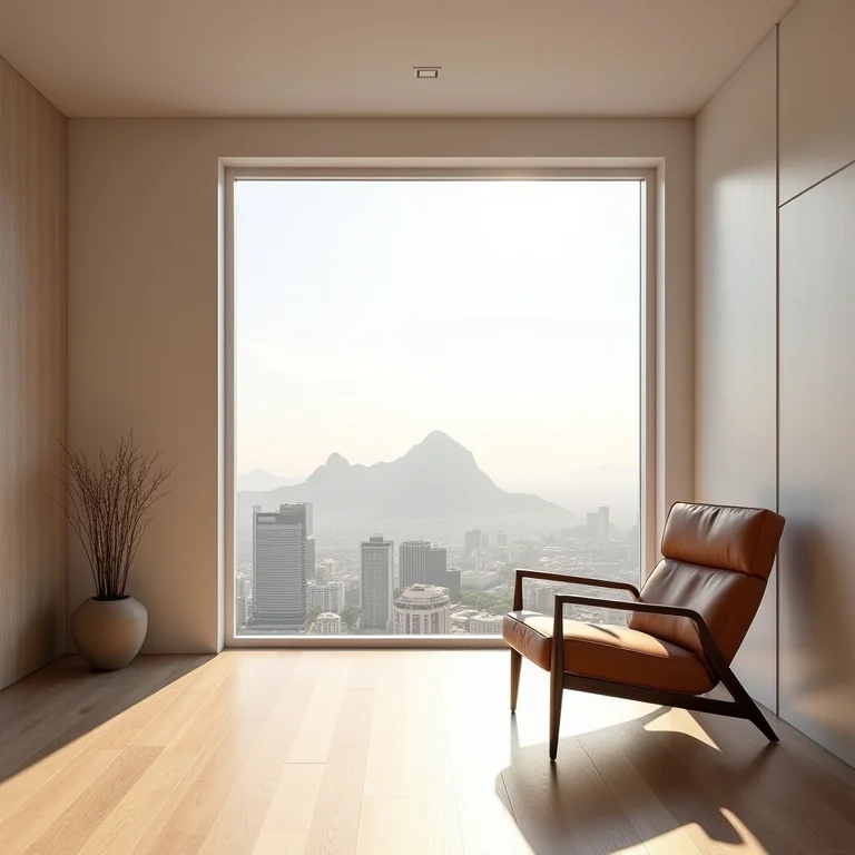 Interior de apartamento estiloso com vista para o Rio de Janeiro