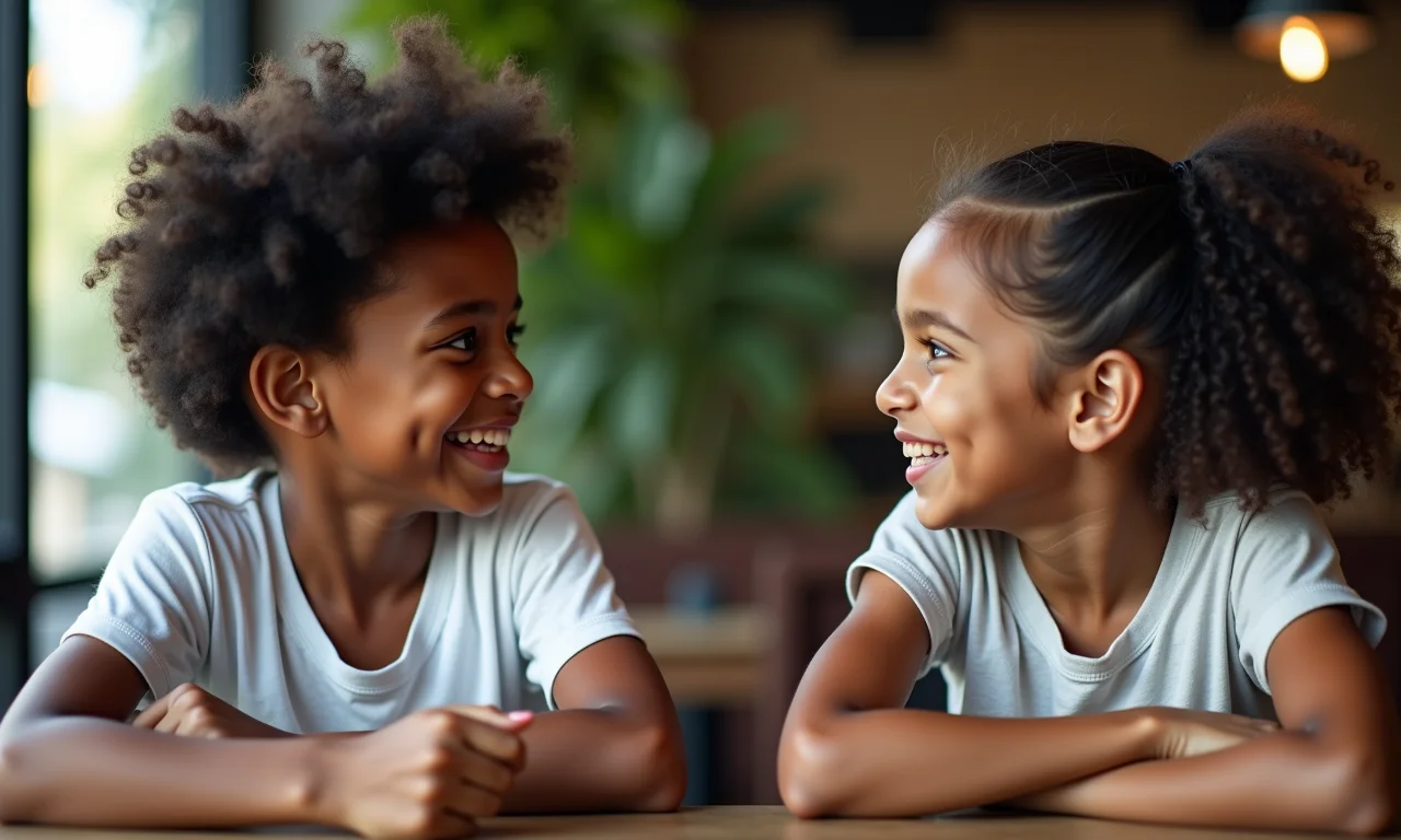Irmãos adultos conversando respeitosamente, expressando opiniões diferentes.