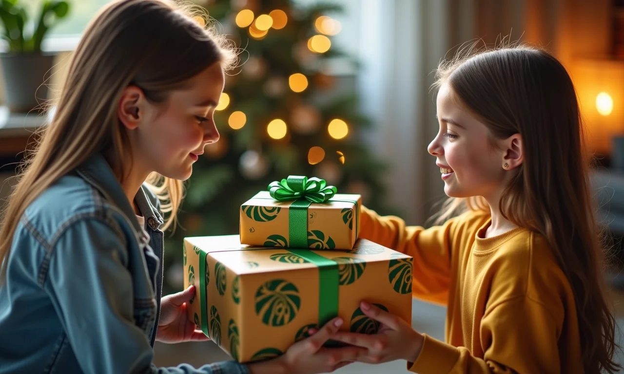 Irmãos adultos enviando presentes atenciosos um para o outro.