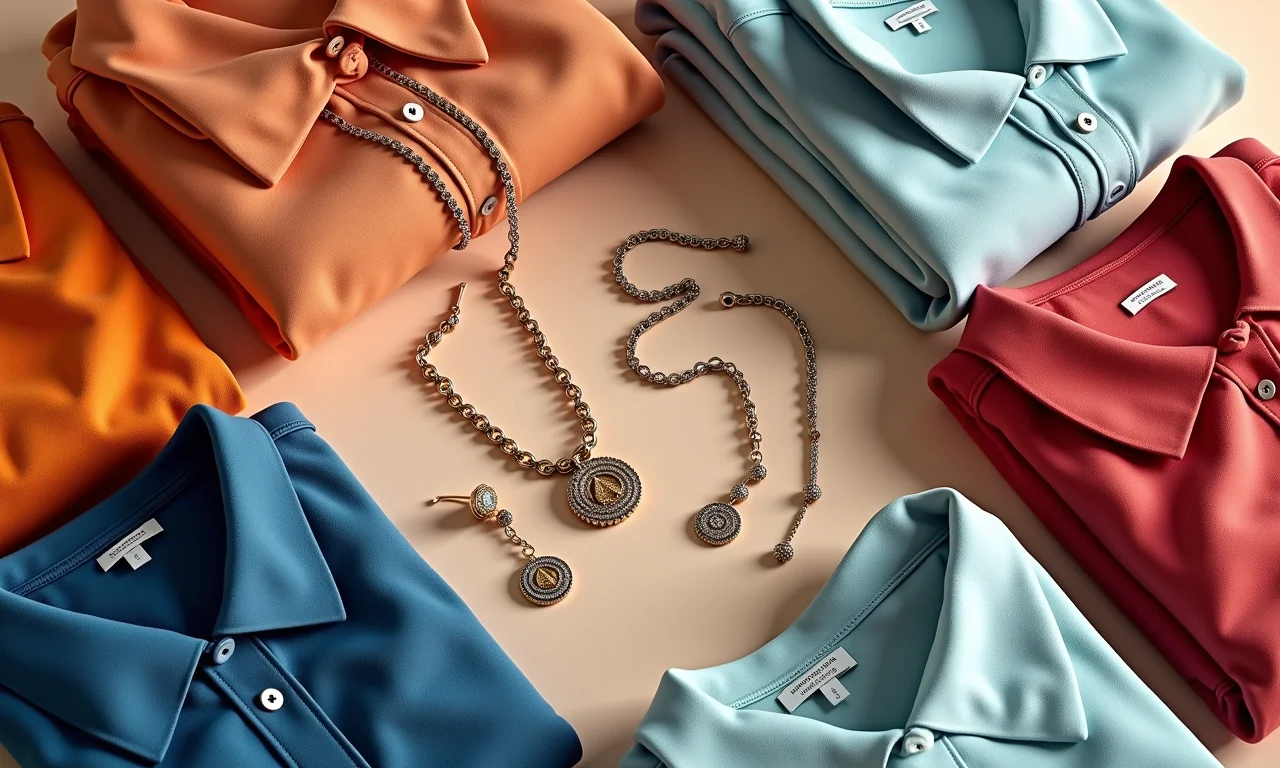 Itens de vestuário diversos dispostos para representar a descoberta do estilo pessoal.