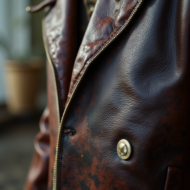 Jaqueta danificada por produtos de limpeza inadequados.