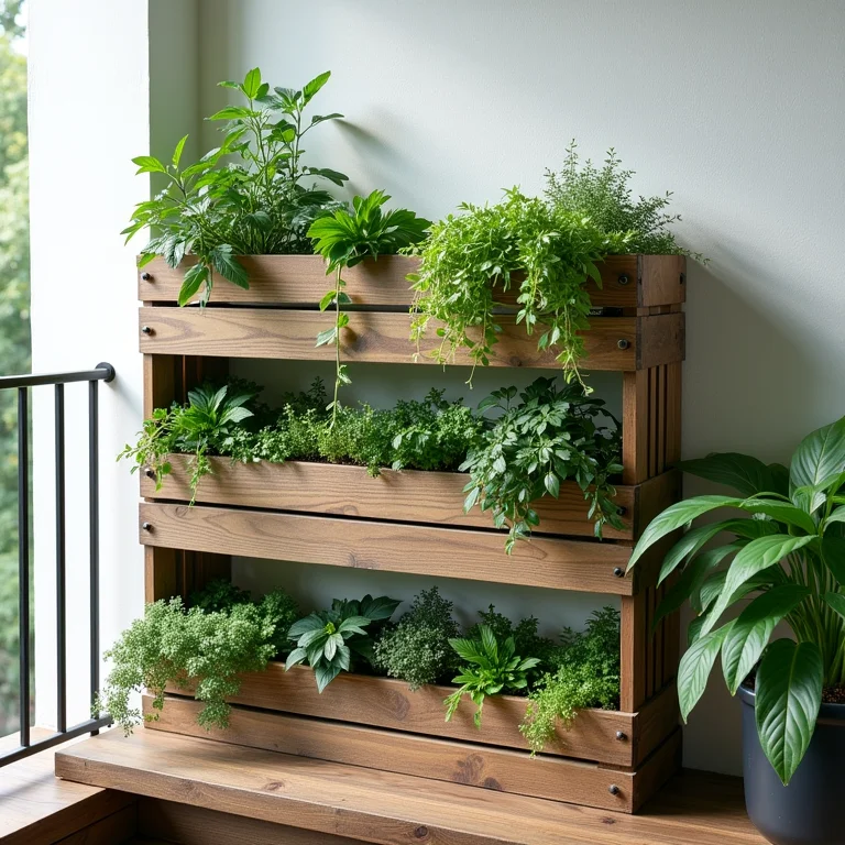 Jardim vertical e horta em caixotes de feira