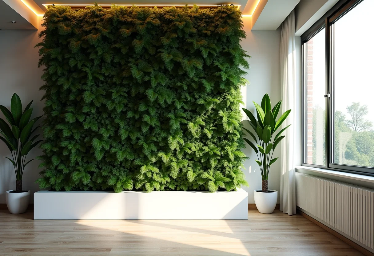 Jardim vertical exuberante em apartamento moderno