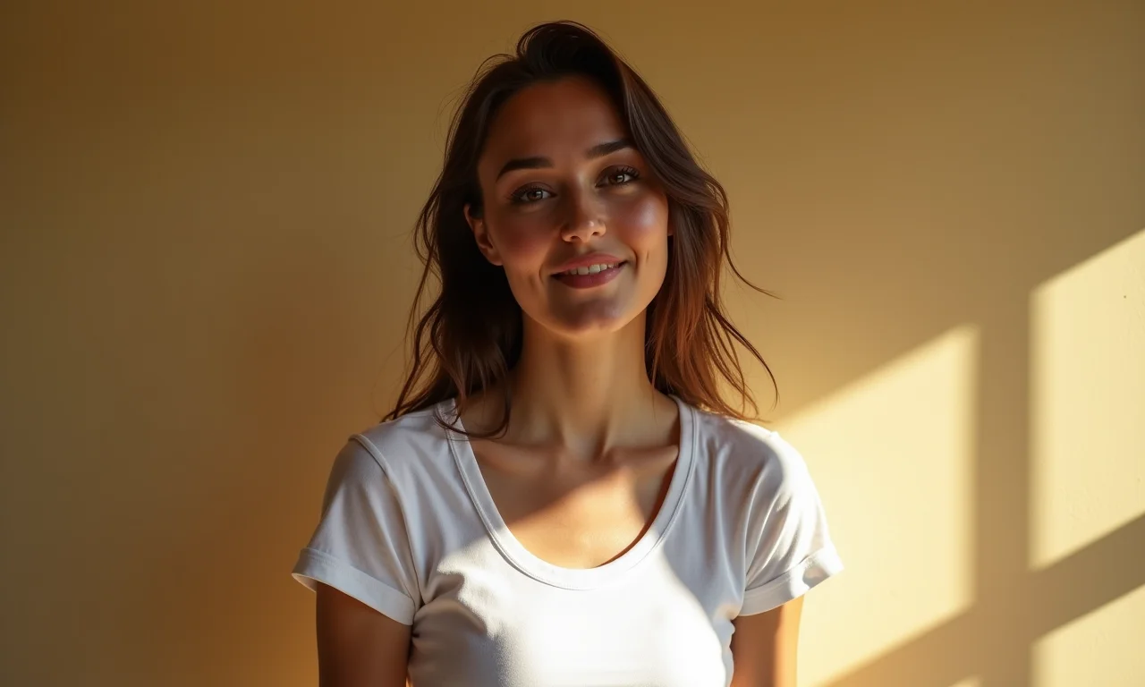 Jovem com camiseta de decote redondo