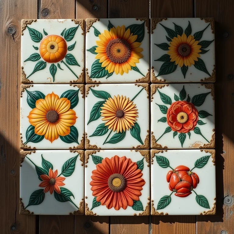 Ladrilhos hidráulicos vintage com padrões florais