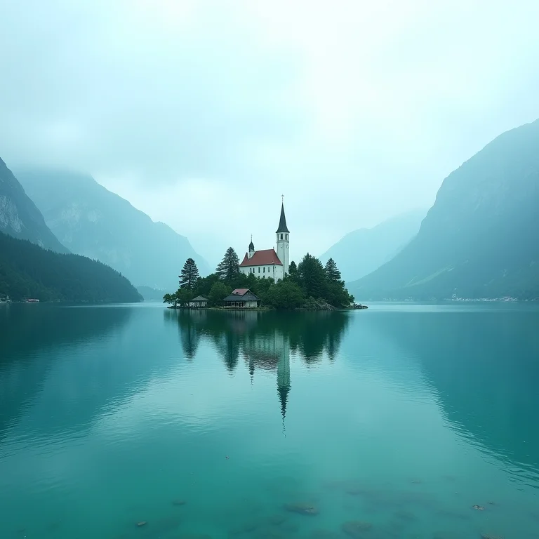 Lago Bled na Eslovênia com ilha e igreja.