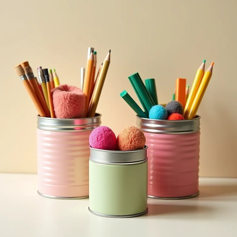 Latas como porta-trecos coloridos.