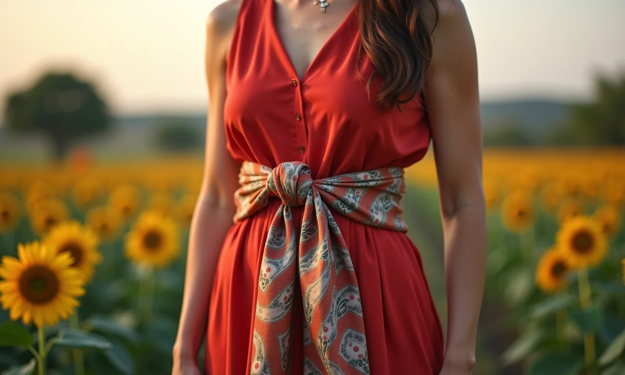 Lenço como cinto: marque a cintura com estilo e originalidade.