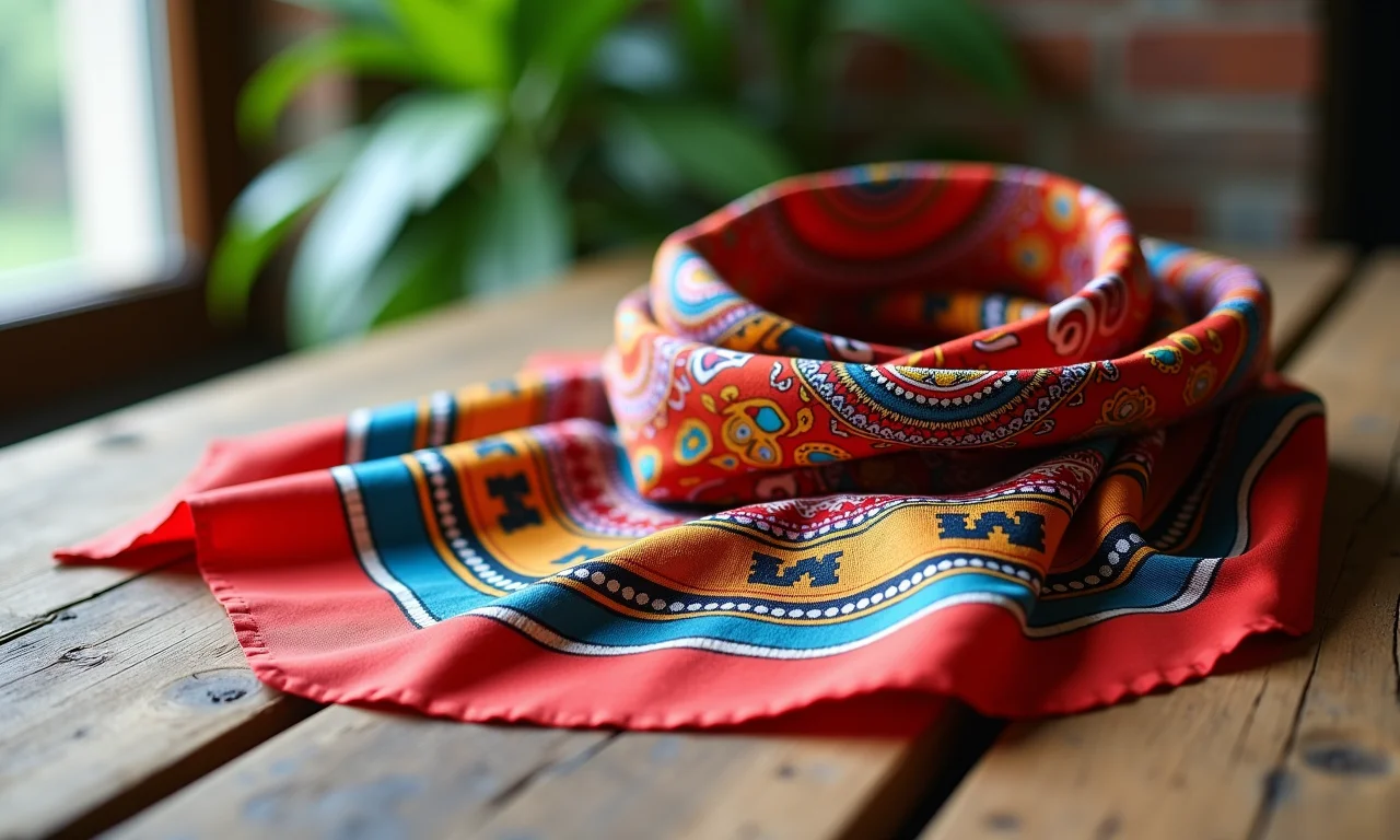 Lenço de seda estiloso com cores vibrantes.