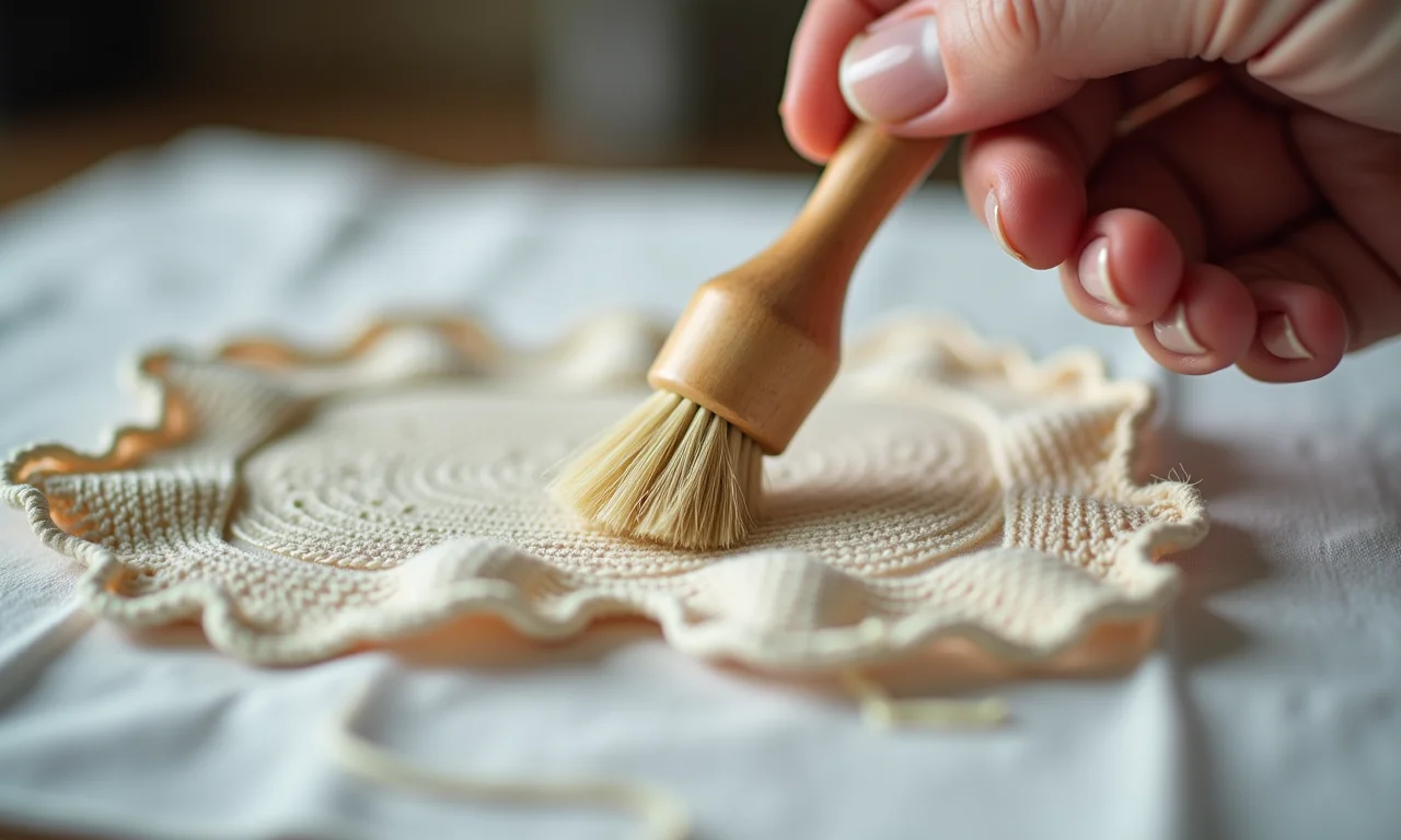Limpando artesanato em tecido delicado.