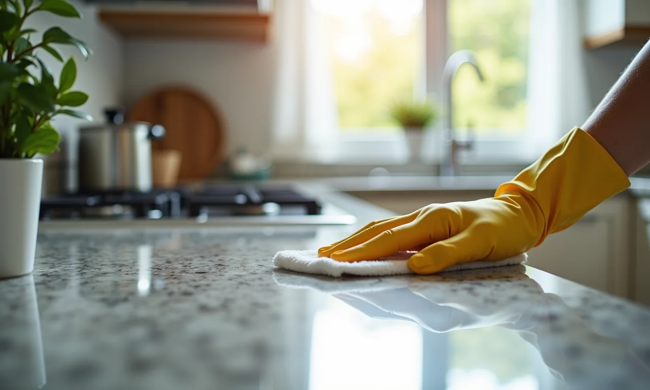 Limpeza diária da bancada com detergente neutro.