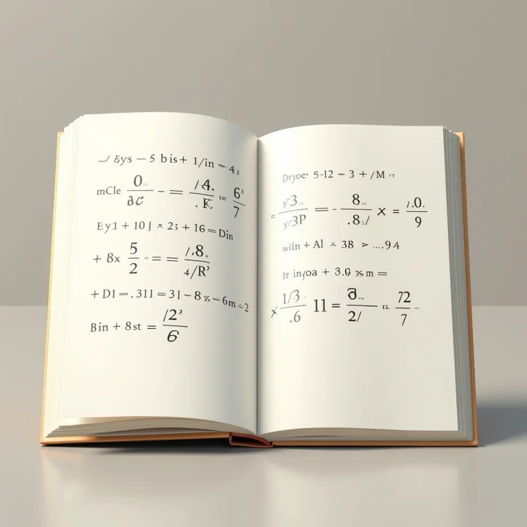 Livro de matemática com equações e números destacados.