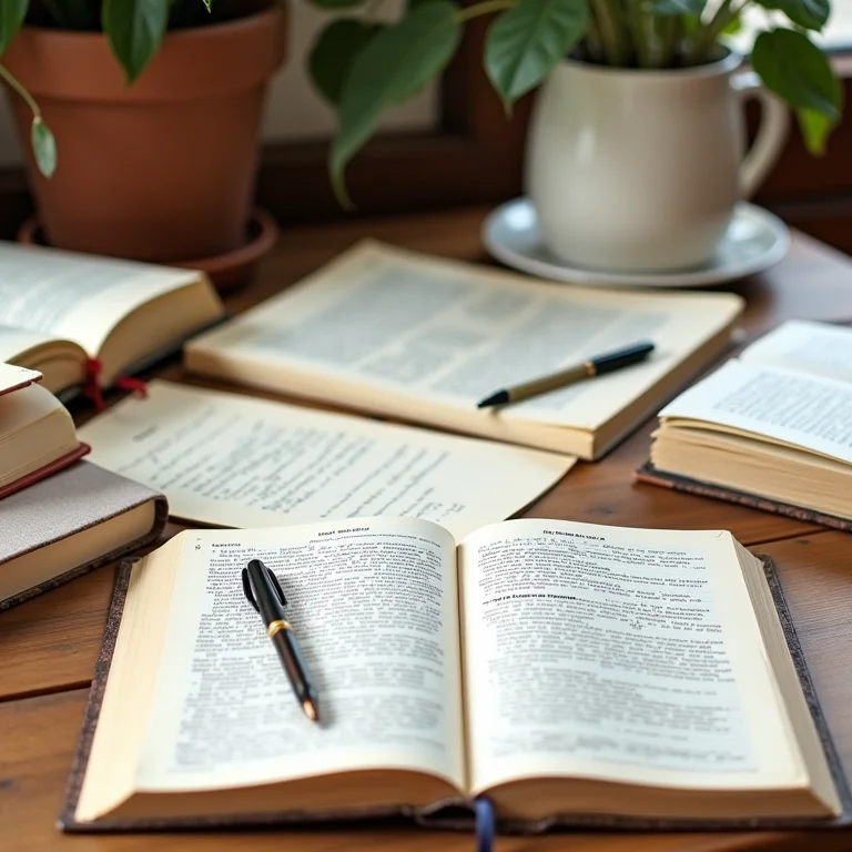 Livros, cadernos e anotações sobre parentalidade, representando a diversidade de temas e abordagens.