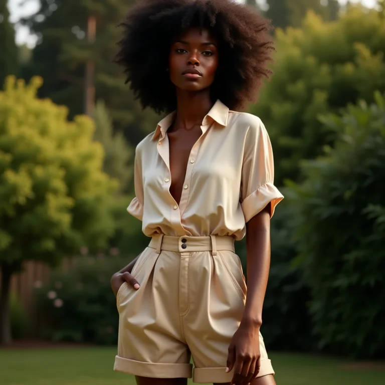 Look com bermuda de alfaiataria e blusa de tecido leve