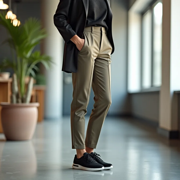 Look elegante com calça de alfaiataria e tênis preto