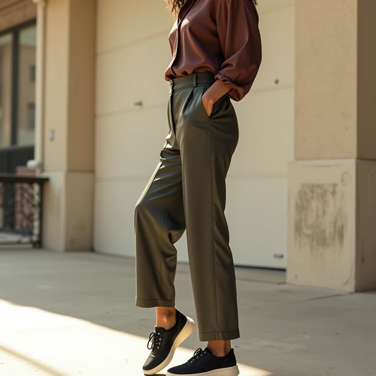 Look elegante com calça de alfaiataria e tênis preto