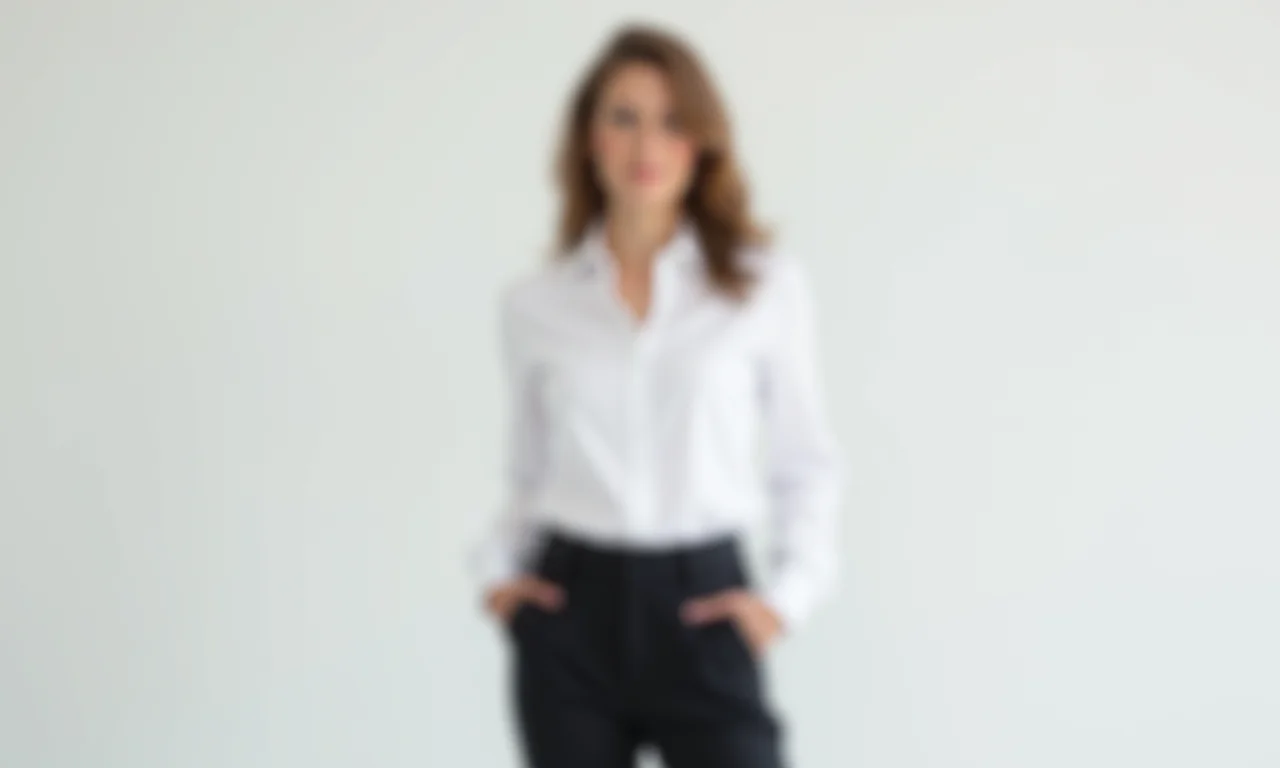 Look minimalista com camisa branca e calça preta para um visual clean.