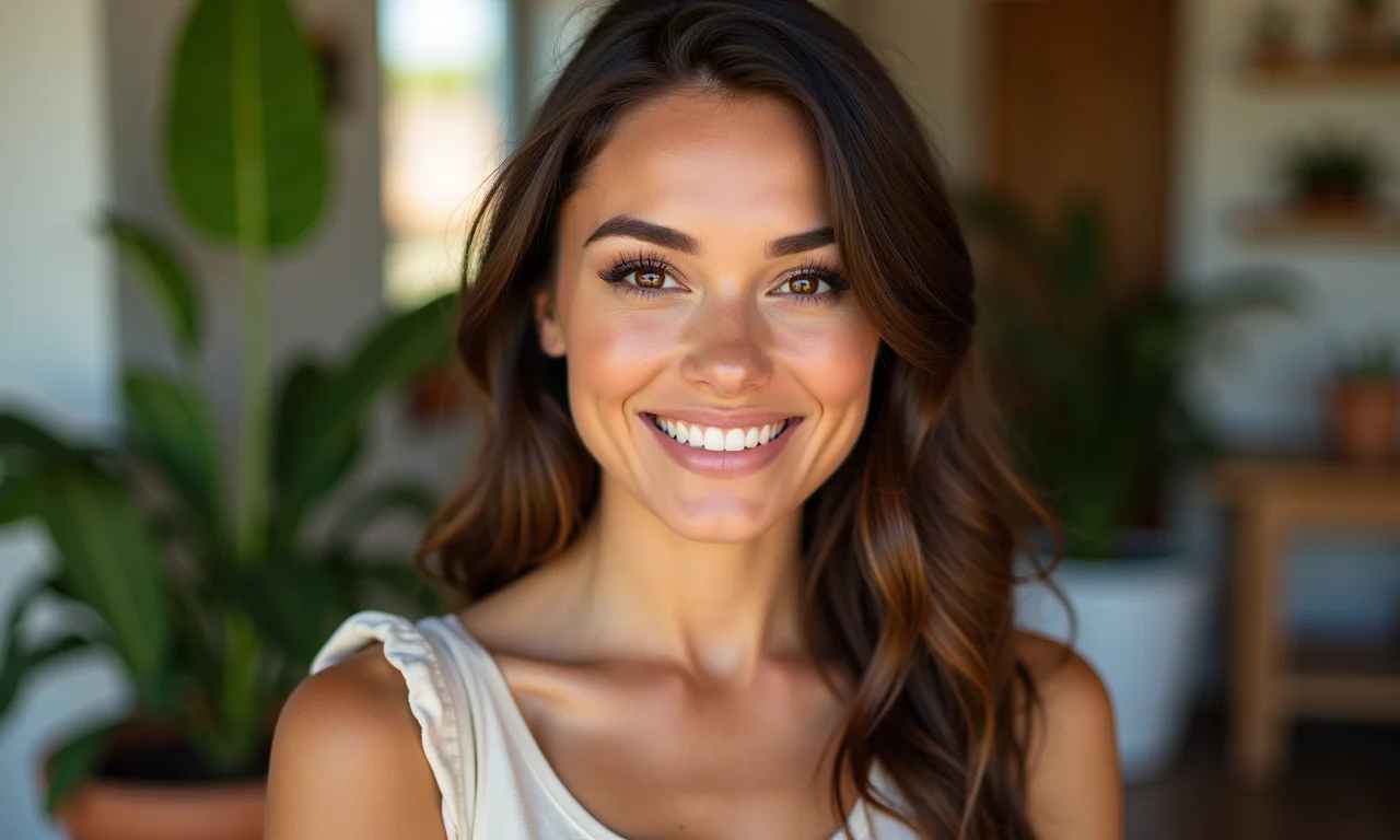 Look minimalista e elegante com sombra marrom para o dia.