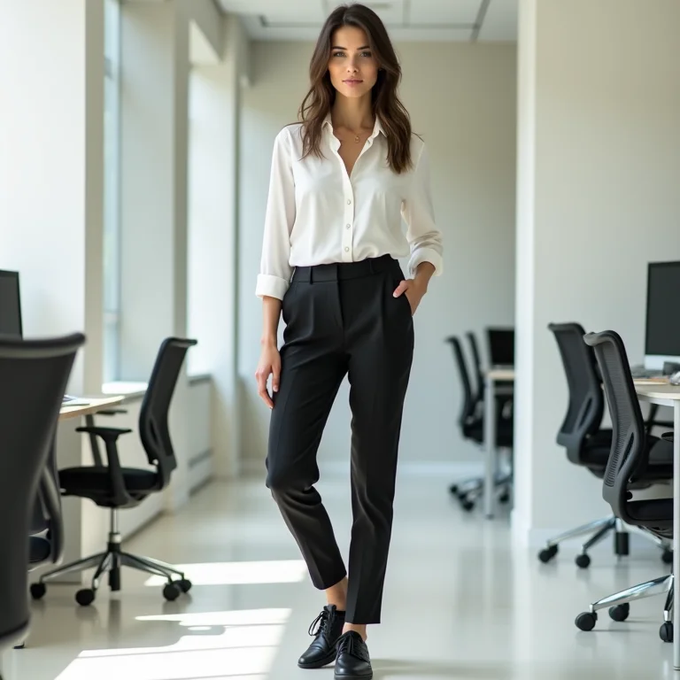 Look moderno para o trabalho com calça de alfaiataria e tênis preto