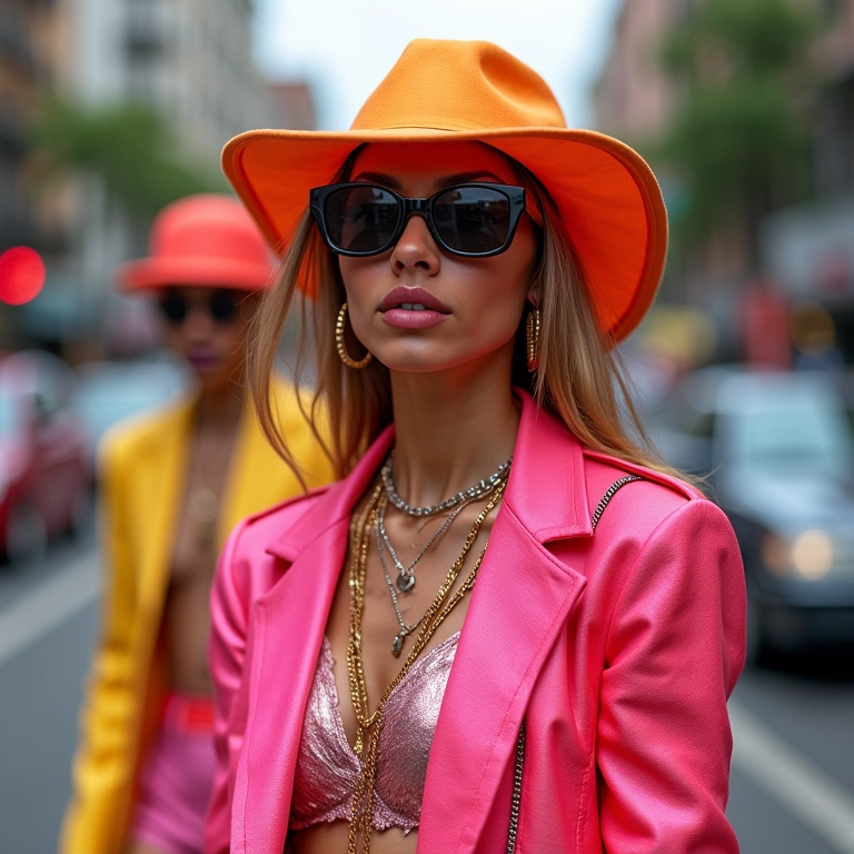 Looks com cores neon e metalizadas no street style brasileiro.